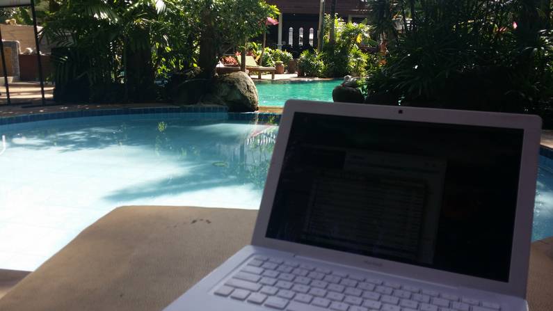 Working by the pool in Thailand